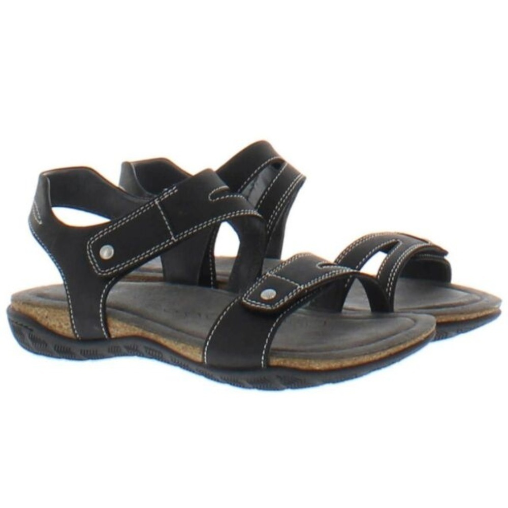 Khombu Black Leather Strappy Comfort Sandals